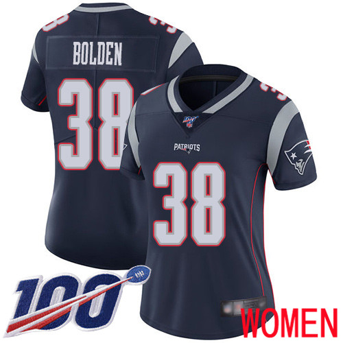 New England Patriots Football 38 100th Limited Navy Blue Women Brandon Bolden Home NFL Jersey